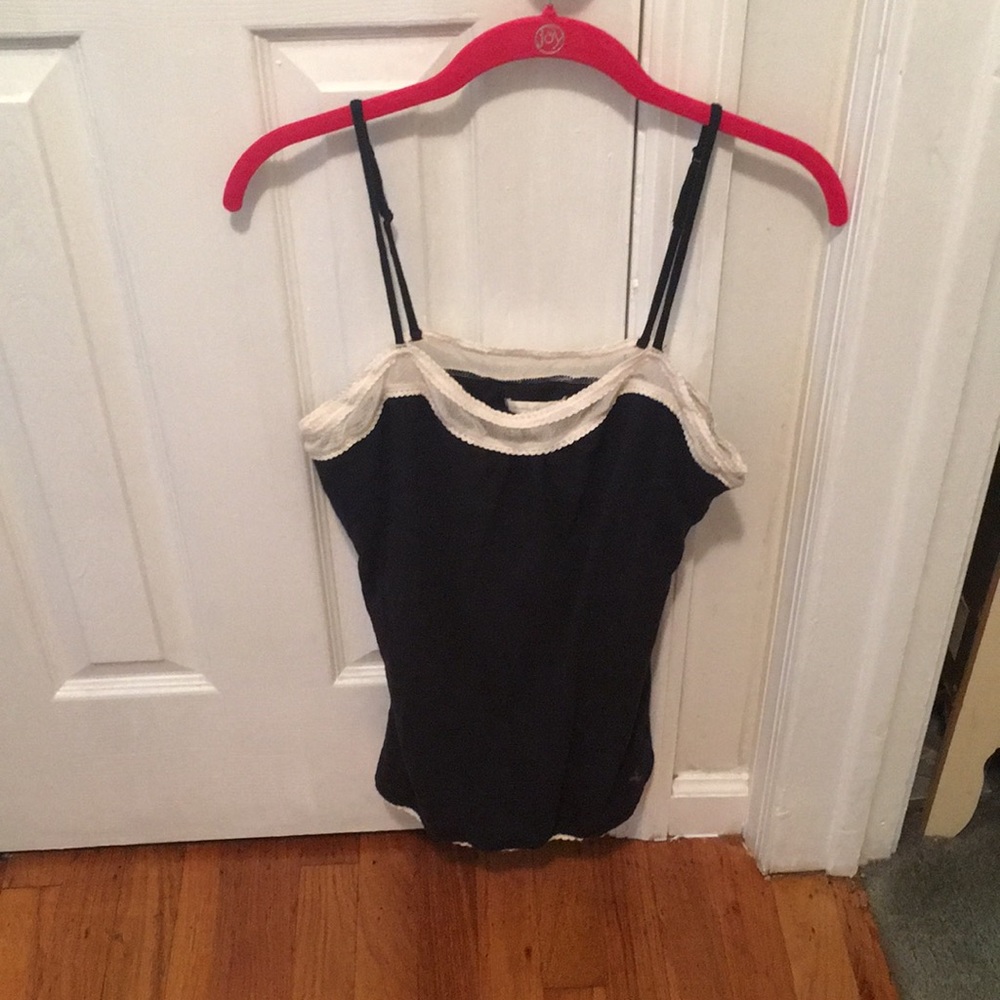 Black tank with shelf bra and lace detailing